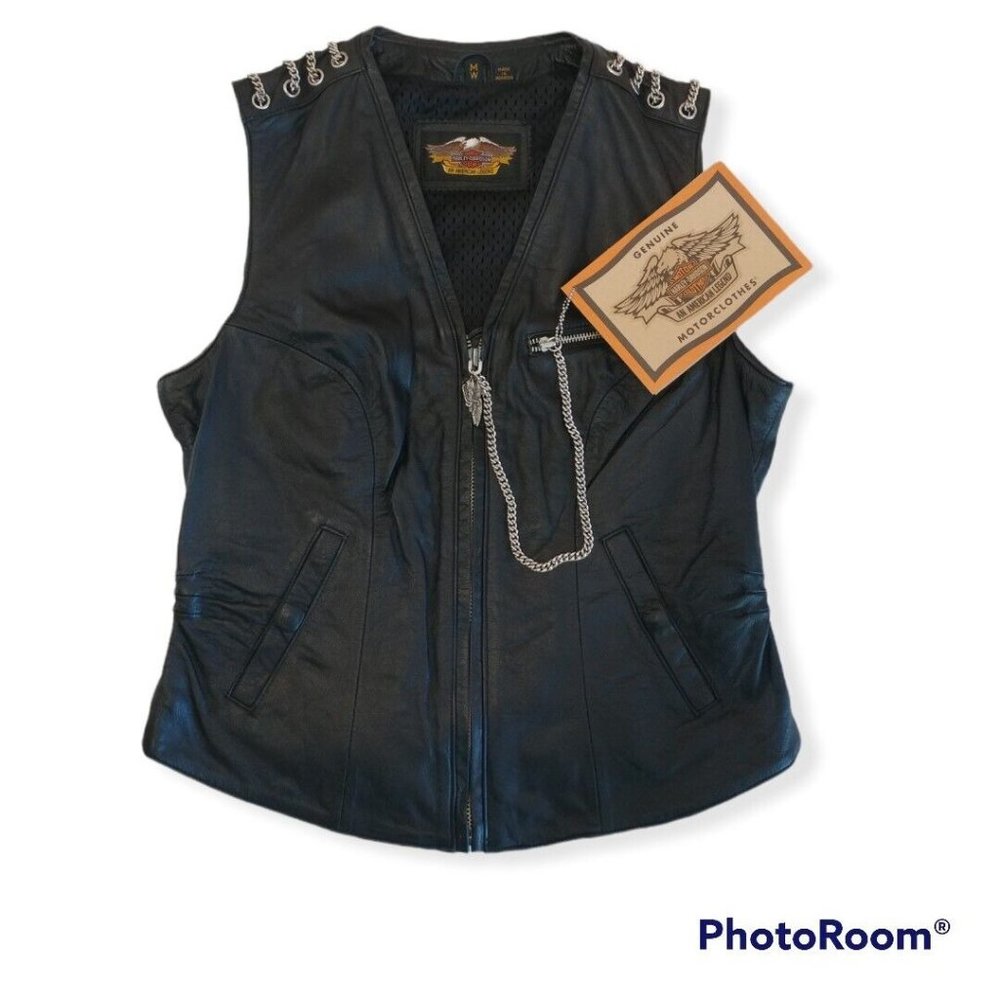 Women's Medium M Harley-Davidson Leather Fabric (back) Vest 98102-95VW NWT